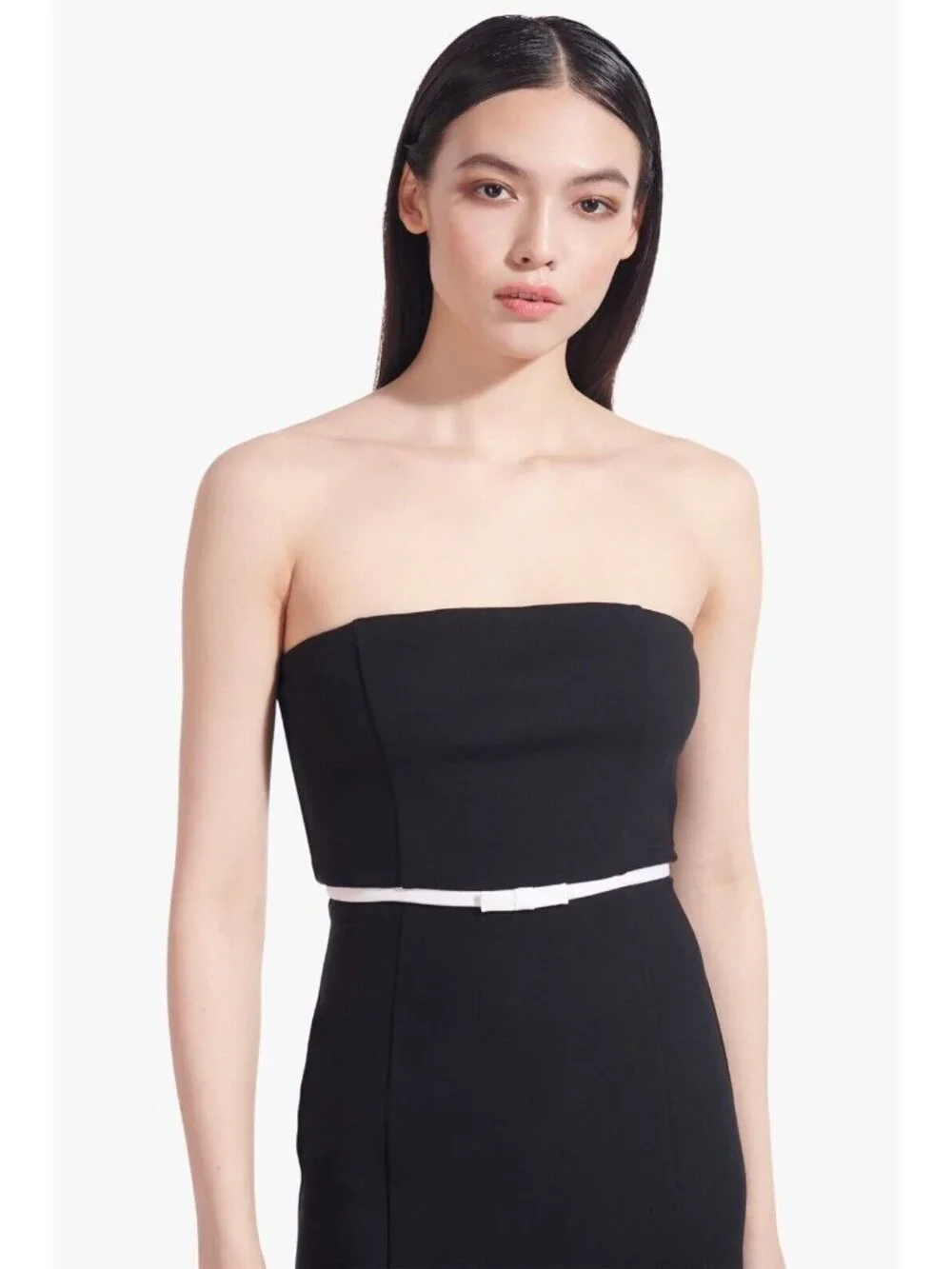 🆕STAUD Honeydew Strapless Cocktail Dress Black & White Large - Picture 3 of 12